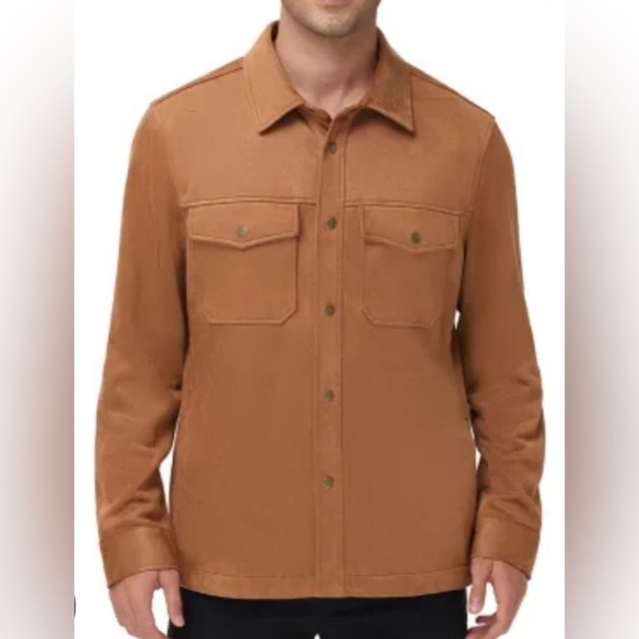 Frye Men’s Faux Suede Relaxed Fit Shirt Jacket Shacket – Brown Tan (Size M) - Picture 2 of 9